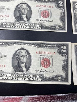 Lot of 10 1953 $2 USN Red Seal Legal Tender Bills VG Very Good + Circ #761
