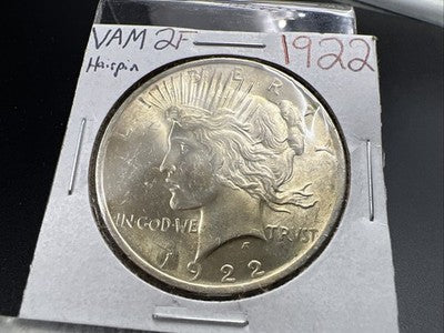 1922 $1 Peace Silver Dollar Coin Vam 2F Variety Hairpin BU UNC Top 50 VAM