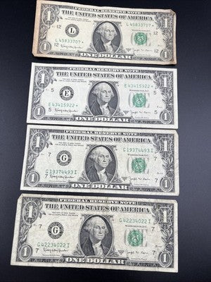 Lot of 4 1963 B $1 Barr Notes Fancy Serial Bills & * Star FRN Notes Circ #707