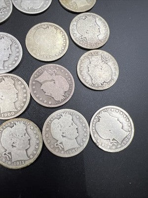 Barber Quarters 90% Silver Coin Quarter Roll $10 Face Value 40 Coins AG/G SKU#3Z