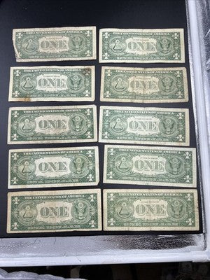 Lot of 10 VERY CIRC 1957 1935 $1 Dollar Silver Certificate Blue Seal Notes #09