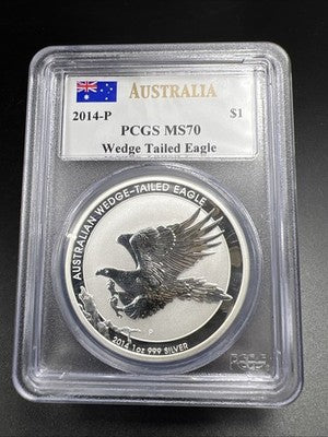 2014 P Wedge Tailed Eagle Australia 1 Oz Silver MS70 PCGS #305 Some Toning