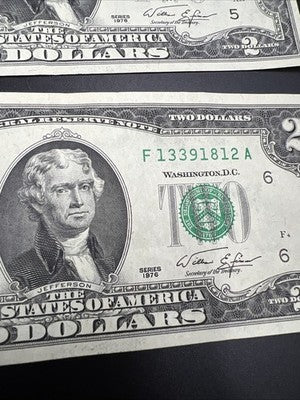 Lot of 3 1976 Bicentennial $2 Two Dollar Federal Reserve Notes XF / AU #812