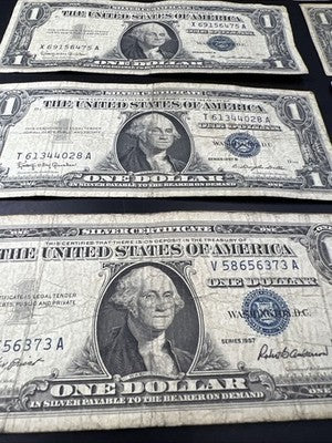 Lot of 10 1957 $1 One Dollar Silver Certificate Blue Seal Notes G / VG #373