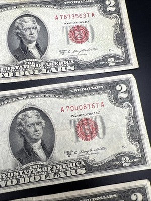 6 Note Set 1953 + ABC & 1963 & A $2 Two Dollar USN Legal Tender Red Seal Set #65