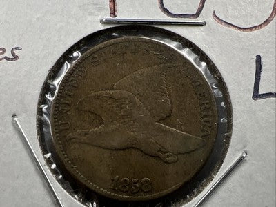 1858 1c Flying Eagle Cent Coin Low Leaves FS-901 Variety Fine Circ