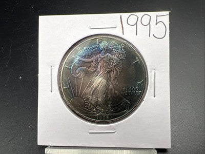 1995 1 Oz ASE American Silver Eagle Coin Gem BU Monster Toning Toner
