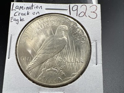 1923 P $1 Peace Silver Dollar Coin Reverse Lamination Error CH BU