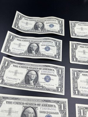 Lot of 10 1957 $1 Dollar Silver Certificate Blue Seal Notes Very Fine VF Circ #2