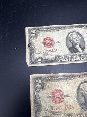 Lot of 5 1928 $2 USN United States Note Red Seal Bills Cull very Circ #72