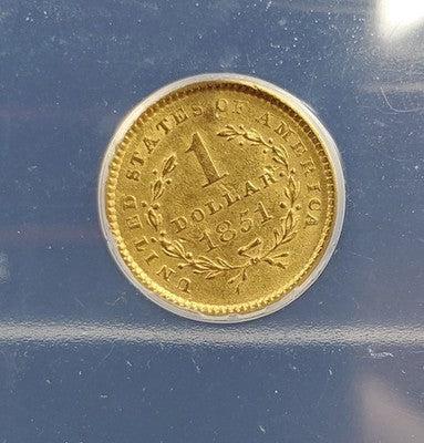 1851 G$1 Liberty Head Gold Dollar Coin ANACS AU Details Damaged Bent Cleaned