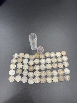 50 Coin Barber 90% Silver Dime Roll VG Very Good Circ Conditions SK#a