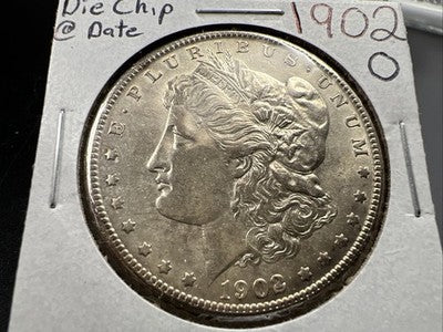 1902 O $1 Morgan Silver Dollar Coin Die Chip Error AU About UNC