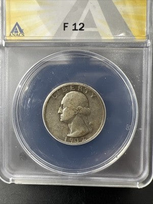 1932 S 25c Washington Silver Quarter Coin ANACS F12 Fine Key Date #702