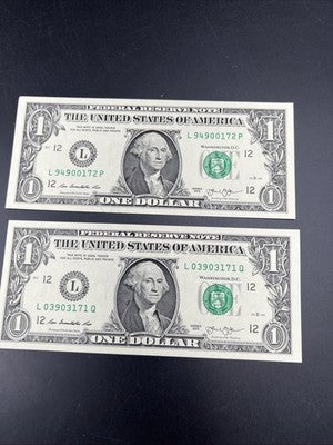 2 Consecutive 2013 $1 FRN Federal Reserve Notes CH UNC #171