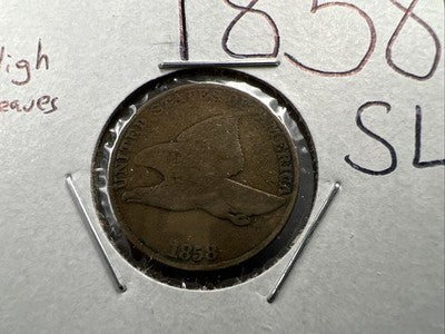 1858 1c SL Flying Eagle Cent Coin Low Leaves FS-901 Variety VG Details Circ