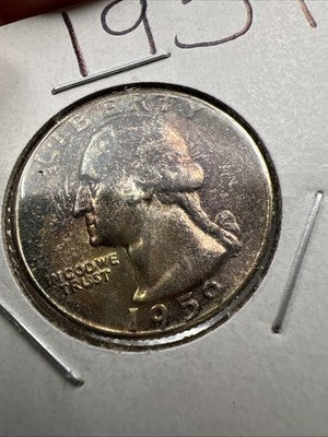 1959 25c Washington 90% Silver Coin CH BU UNC PQ Toning Toner Obverse
