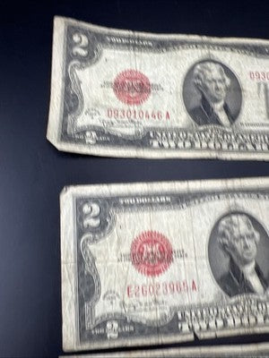 Lot of 4 1928 $2 USN United States Note Red Seal Bills Very Circulated #922