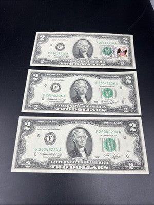 Lot of 3 Bicentennial 1976 $2 - One Naples FL Postal & 2 Same Block FRNS