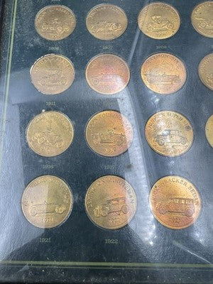 Franklin Mint Antique Car Collection 25 Medal Set in Display Frame Used