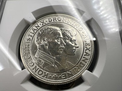 1923 Denmark 2 Kroner Silver Coin NGC UNC Details Cleaned