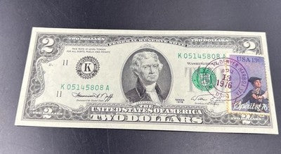 1976 $2 FRN Postal Bicentennial Two Bill Houston TX Denver Harbor Station CH AU