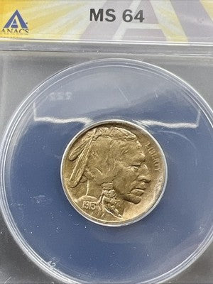 1913 P Type 2 5c Buffalo Five Cents Nickel Coin ANACS MS64 CH BU Certified