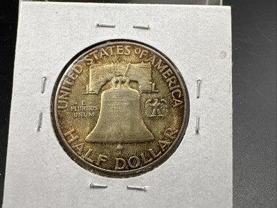 1950 D Franklin Half Dollar Silver Coin Choice AU About UNC Nice Amber Toning