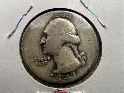 1941 25c Washington Silver Quarter Coin DDR Double Die Reverse AG #A