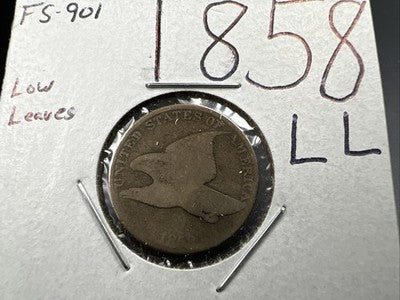 1858 1c Flying Eagle Cent Coin Low Leaves FS-901 Variety AG About Good Circ #B