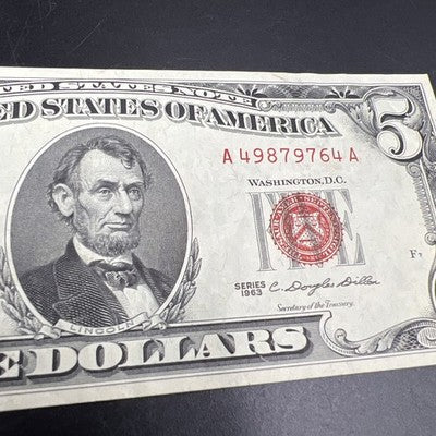 1963 $5 USN United States Note Red Seal VF Very Fine Circ #64