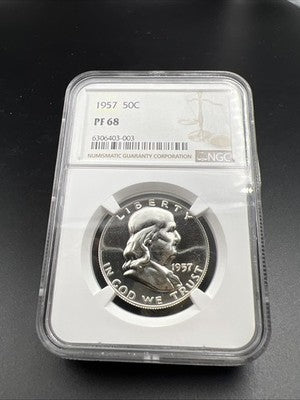 1957 50c Franklin Silver Half Dollar Coin Gem Proof PF68 NGC Certified #003