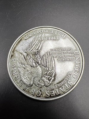 Large 3 Inch Novelty Pewter Coin/Coaster/Paperweight Stone Mountain Half Dollar