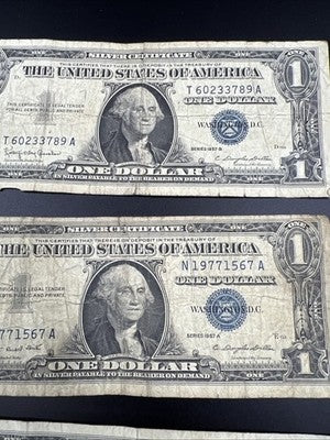 Lot of 10 VERY CIRC 1957 1935 $1 Dollar Silver Certificate Blue Seal Notes #96