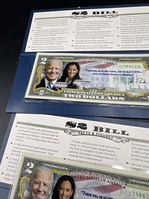 2 Consecutive 2017 $2 FRN Biden Harris Presidential Colorized UNC Two Dollars #1