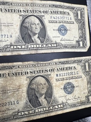 Lot of 8 VERY CIRC 1957 1935 $1 Dollar Silver Certificate Blue Seal Notes #42