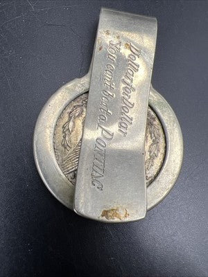 Vintage Pontiac Money Clip 1921 $1 Morgan Silver Dollar Coin Used / Circ Coin