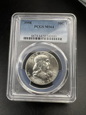 1958 P 50c Franklin Silver Half Dollar Coin PCGS MS64 CH BU Certified #89