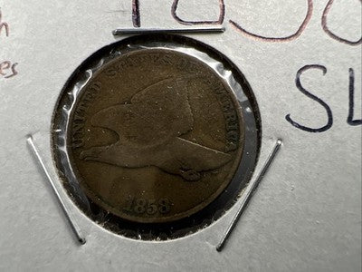 1858 1c SL Flying Eagle Cent Coin Low Leaves FS-901 Variety VG Details Circ