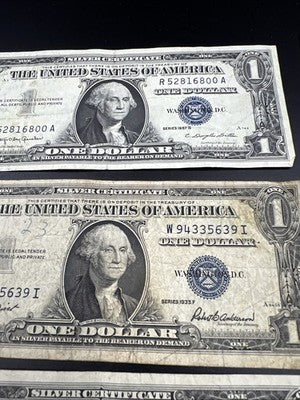 Lot of 10 1957 / 1935 $1 One Dollar Silver Certificate Blue Seal Notes VG + #512
