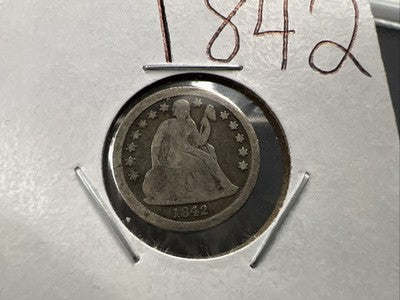 1842 10c Liberty Seated Silver Dime Coin CH VG Very Good Circ