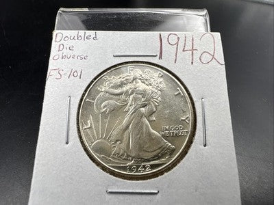 1942 P Walking Liberty Silver Half Dollar FS-101 Double Die Obverse UNC Details