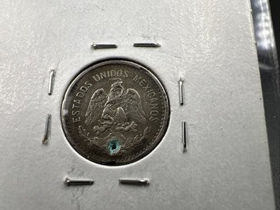 1905 Mexico 10 Centavos Silver Coin VF Details Holed