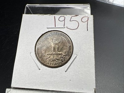 1959 25c Washington 90% Silver Coin Neat Toning Reverse BU UNC