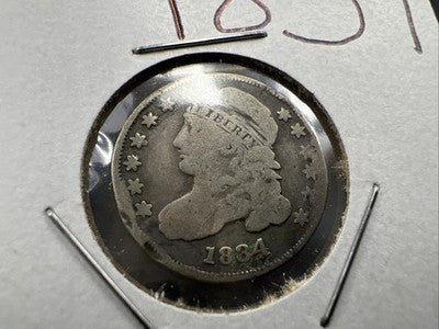 1834 10C Capped Bust Dime Average VG Very Good Details Rim Damage