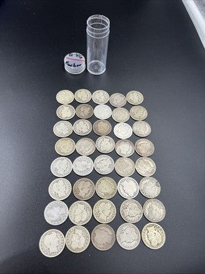 Barber Quarters 90% Silver Coin Quarter Roll $10 Face Value 40 Coins VG/G SKU#3A
