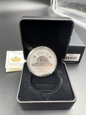 2025 Canada 5 Cents 1 Oz Silver Beaver Coin in Box & COA