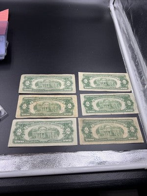 Lot of 6 1953 1963 $2 USN Red Seal Legal Tender Bills VG Very Good Circ #74