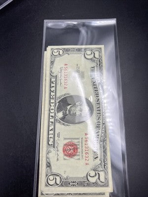 Lot of 3 1963 $5 USN United States Notes Red Seal Bills Fine / VF Circ #632
