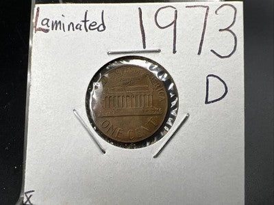 1973 D Lincoln Memorial Cent Penny Coin Lamination Error Reverse VF Circ